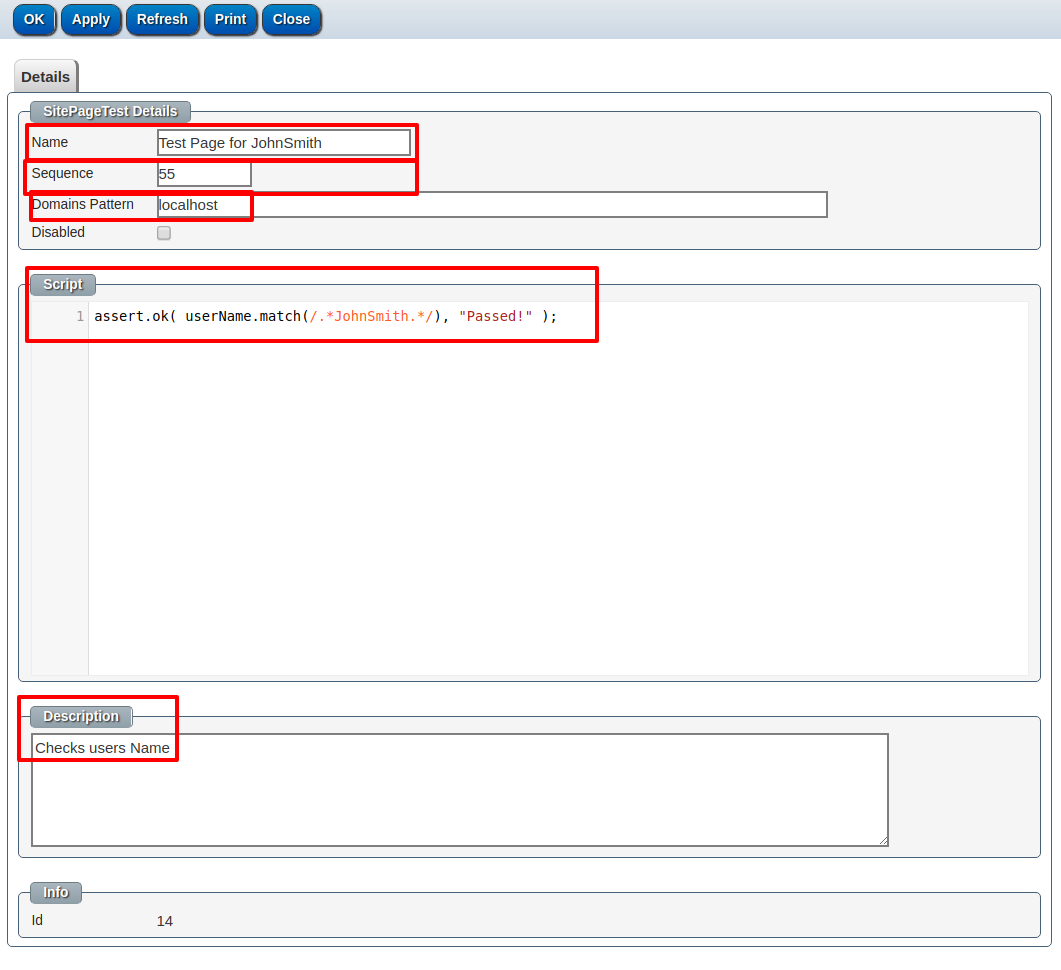 Page with example data